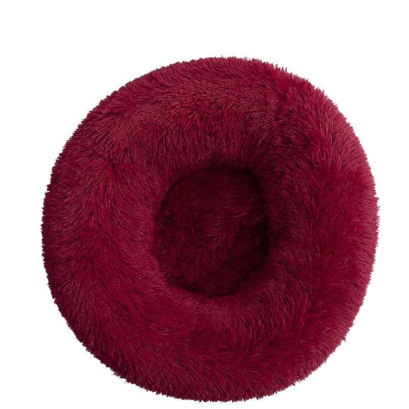 wine red Color Calming Donut Dog Bed – Plush Orthopedic Pet Sofa