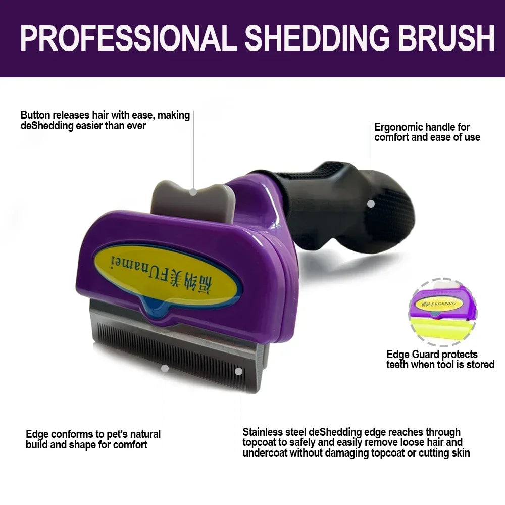 Pet Deshedding Brush for Dogs & Cats – Ergonomic Handle