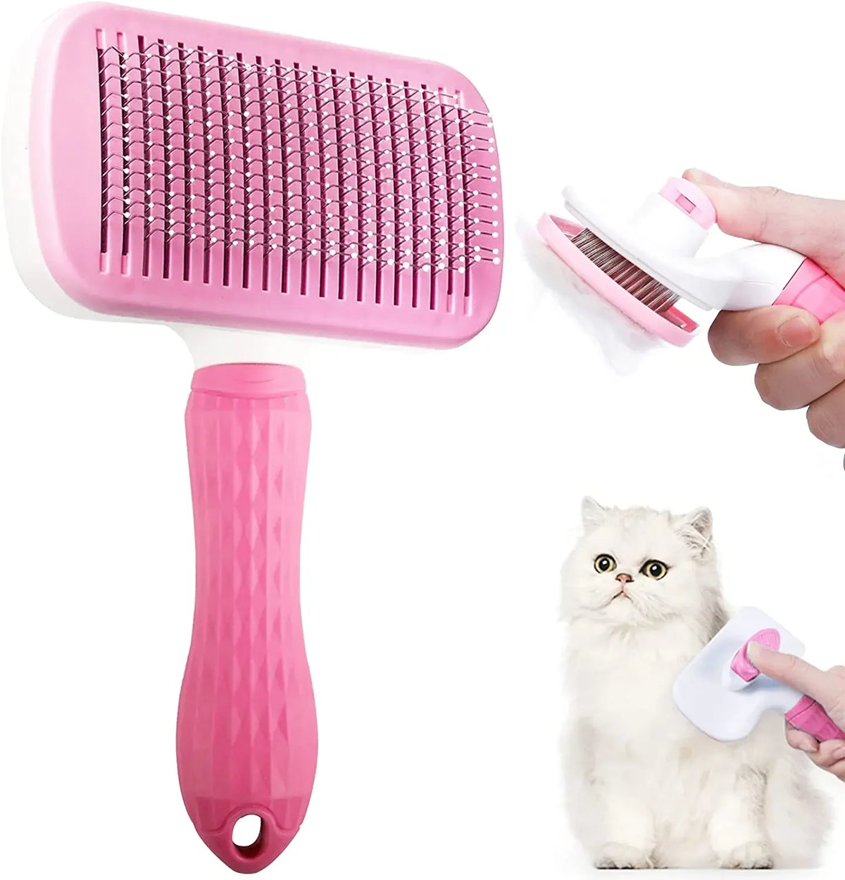 Square Pink Color Pet Hair Grooming Brush For Dogs And Cats