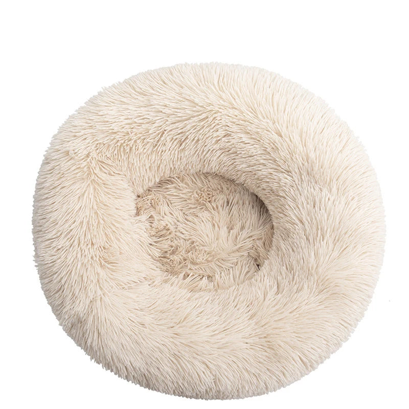 Beige Brown Color Calming Donut Dog Bed – Plush Orthopedic Pet Sofa