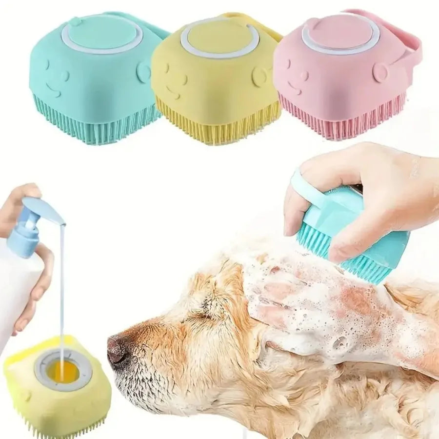 Soft Pet Bath Brush with Built-In Shampoo Dispenser