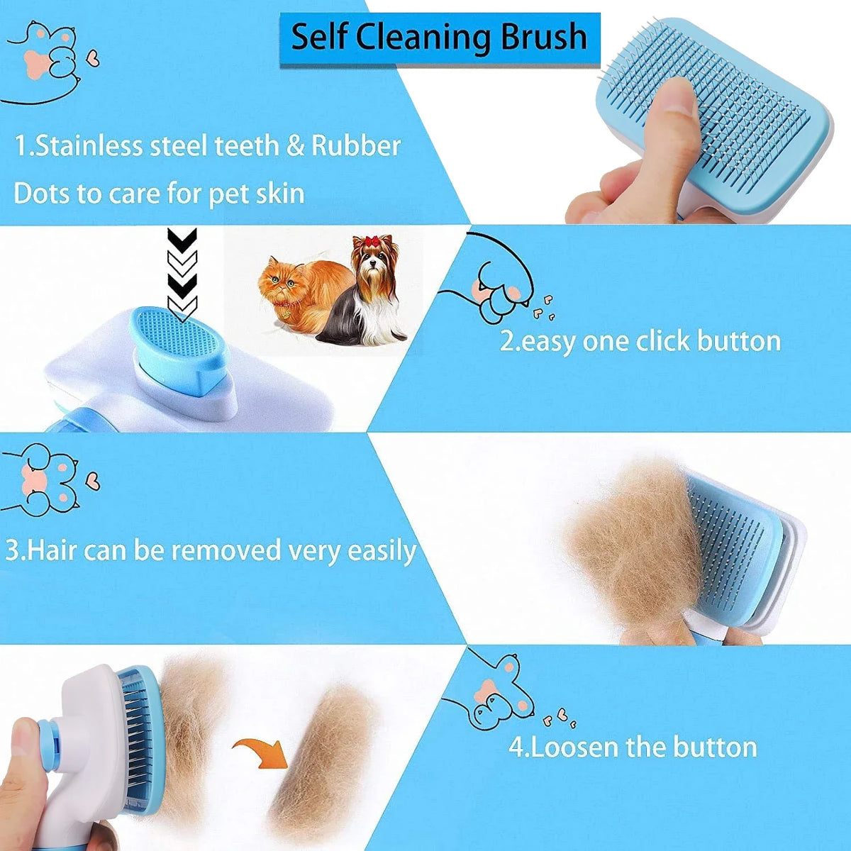 Pet Hair Grooming Brush For Dogs And Cats