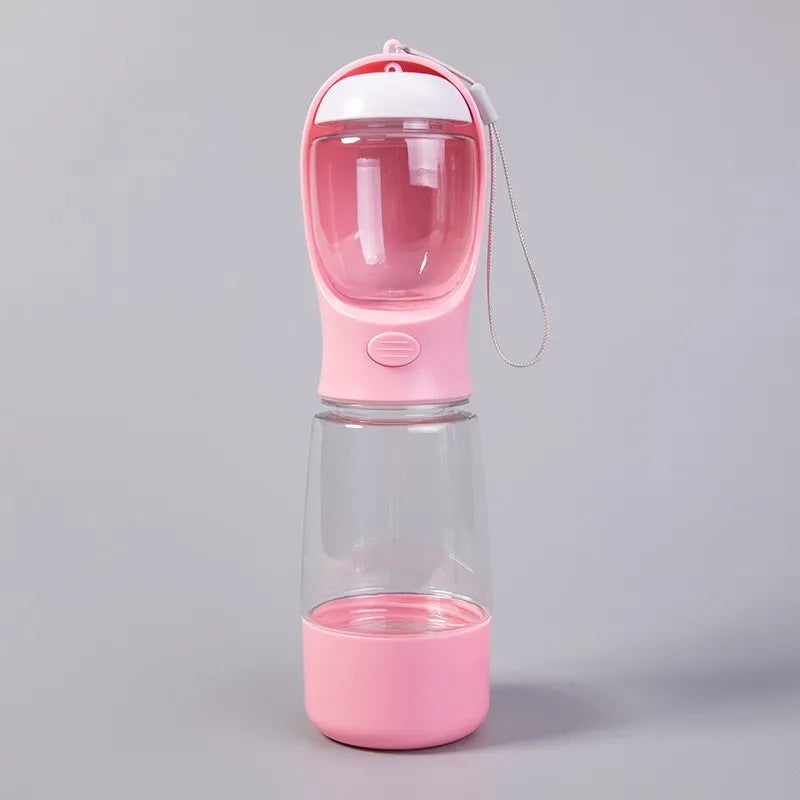 Pink Color 3-in-1 Pet Travel Water Bottle With Food Box & Bag Holder