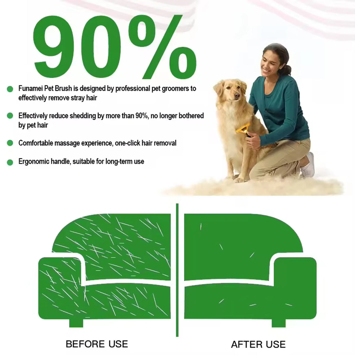 Pet Deshedding Brush for Dogs & Cats – Ergonomic Handle