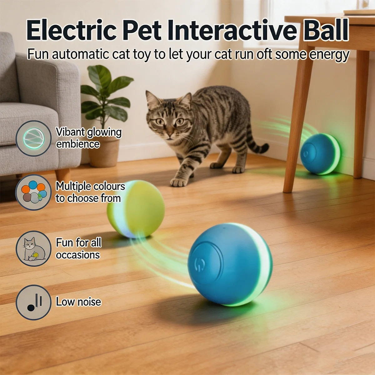 Interactive Smart Pet Ball Toy – Automatic Rolling With LED