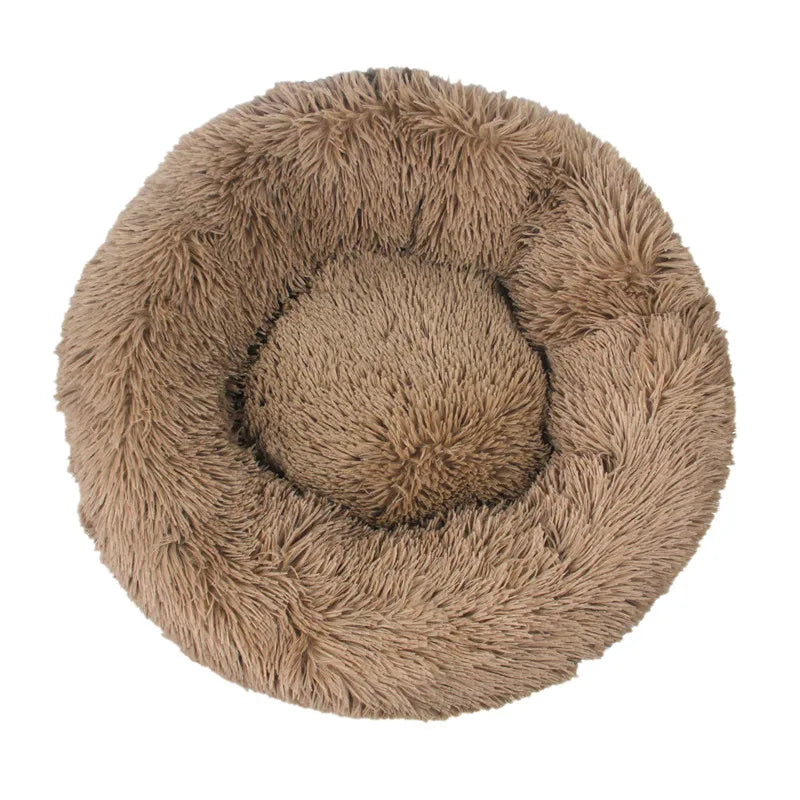 Khaki Color Calming Donut Dog Bed – Plush Orthopedic Pet Sofa