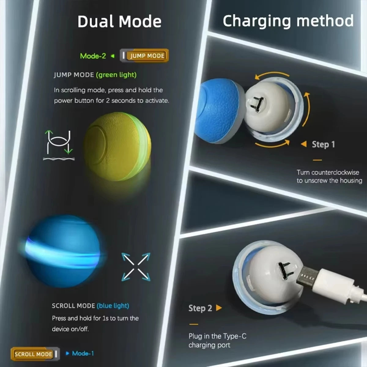 Interactive Smart Pet Ball Toy – Automatic Rolling With LED